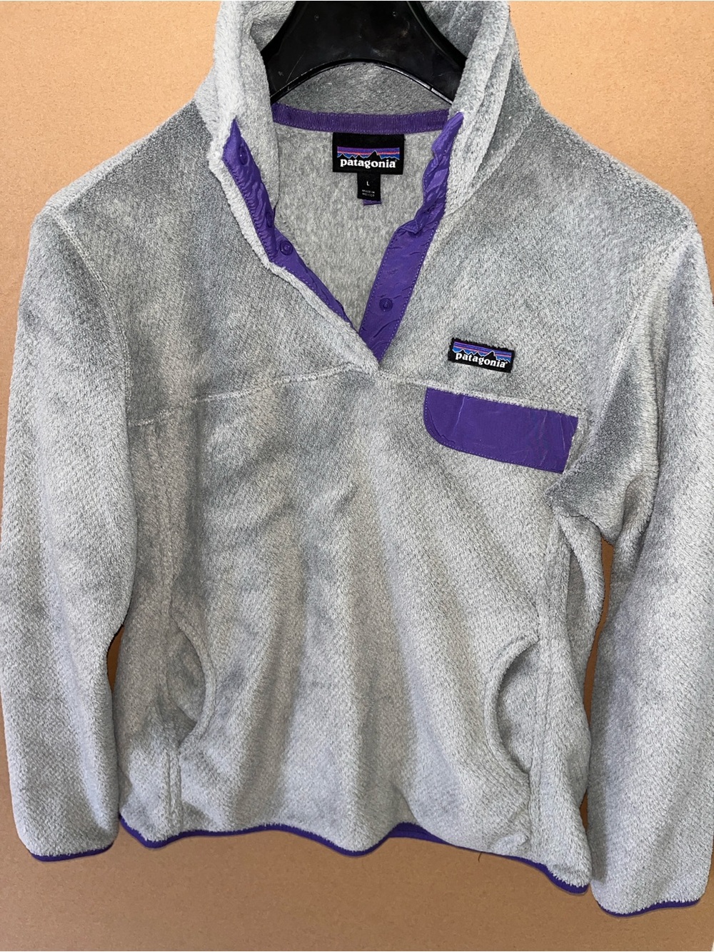 Patagonia Womens Snap-T Re-Tool Fleece Large Jacket Gray Purple Great